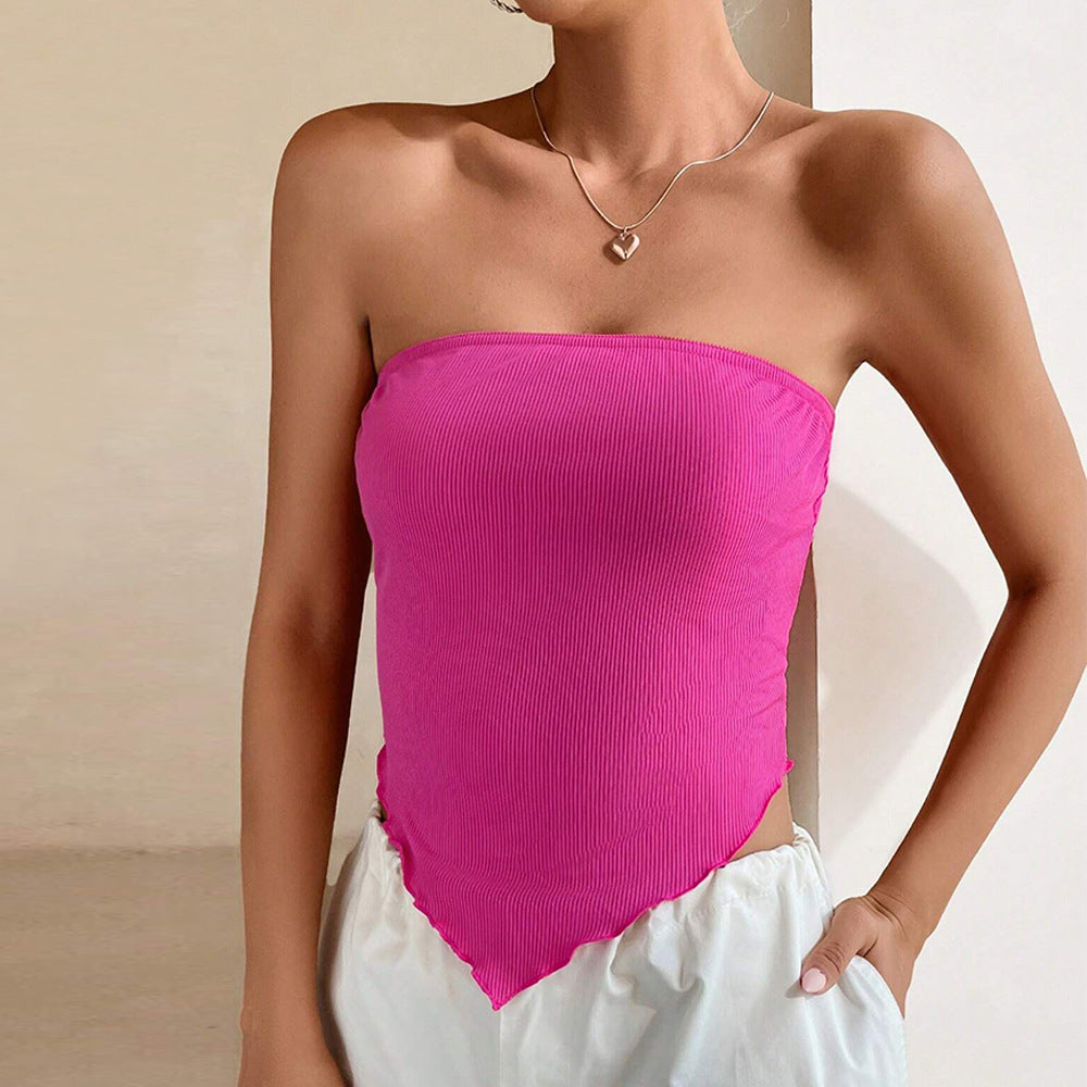 Women's bandeau top with asymmetric hem and ribbed structure W&W