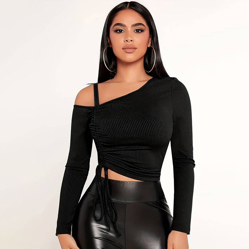 Women's asymmetric long-sleeved shirt with stylish wrap detail W&W