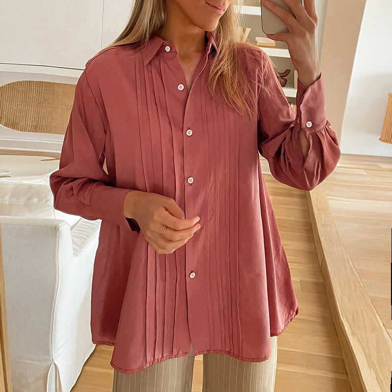 Women's blouse with elegant pleats and a loose cut WW