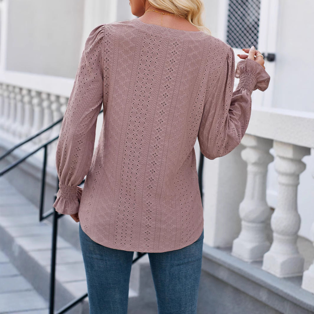 Women's blouse with elegant openwork pattern and loose cut WW