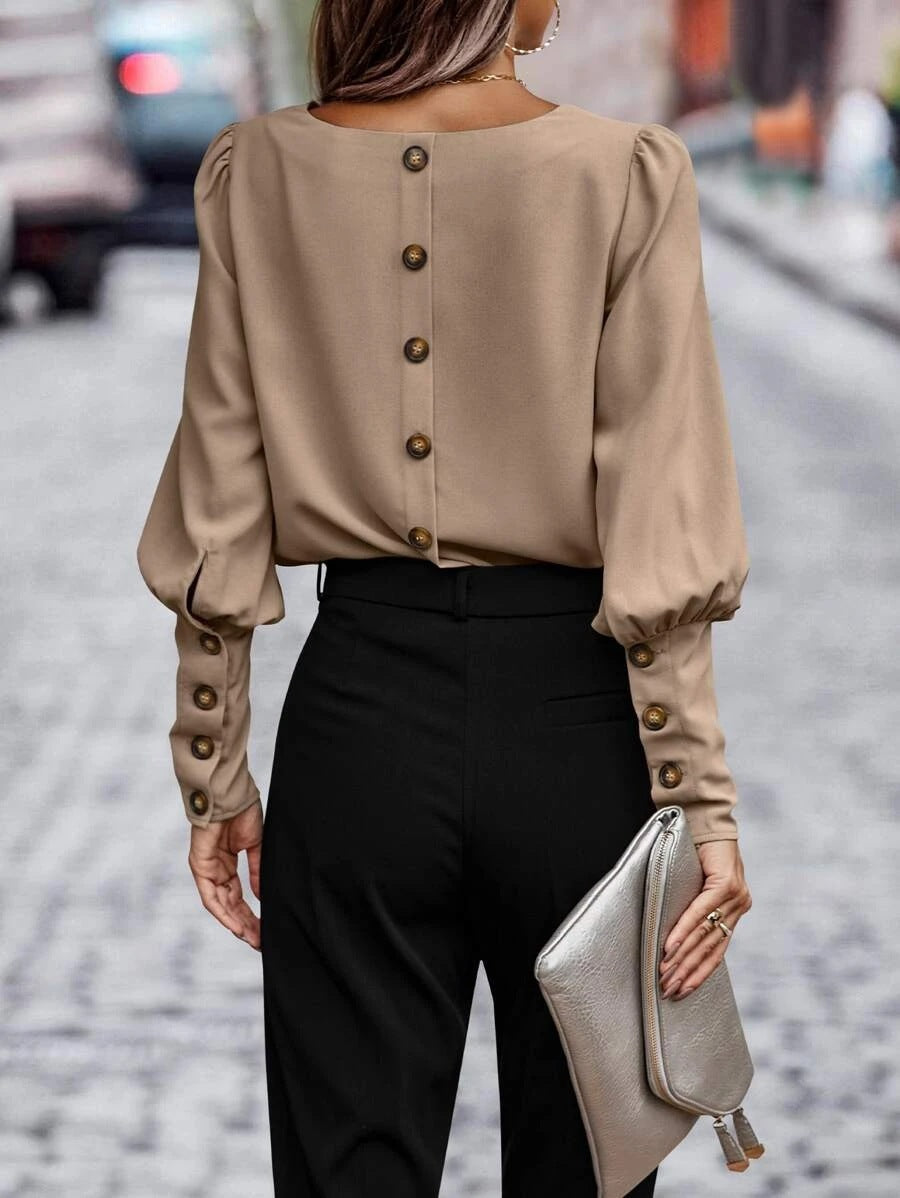 Women's blouse with elegant puff sleeves and all-over design WW