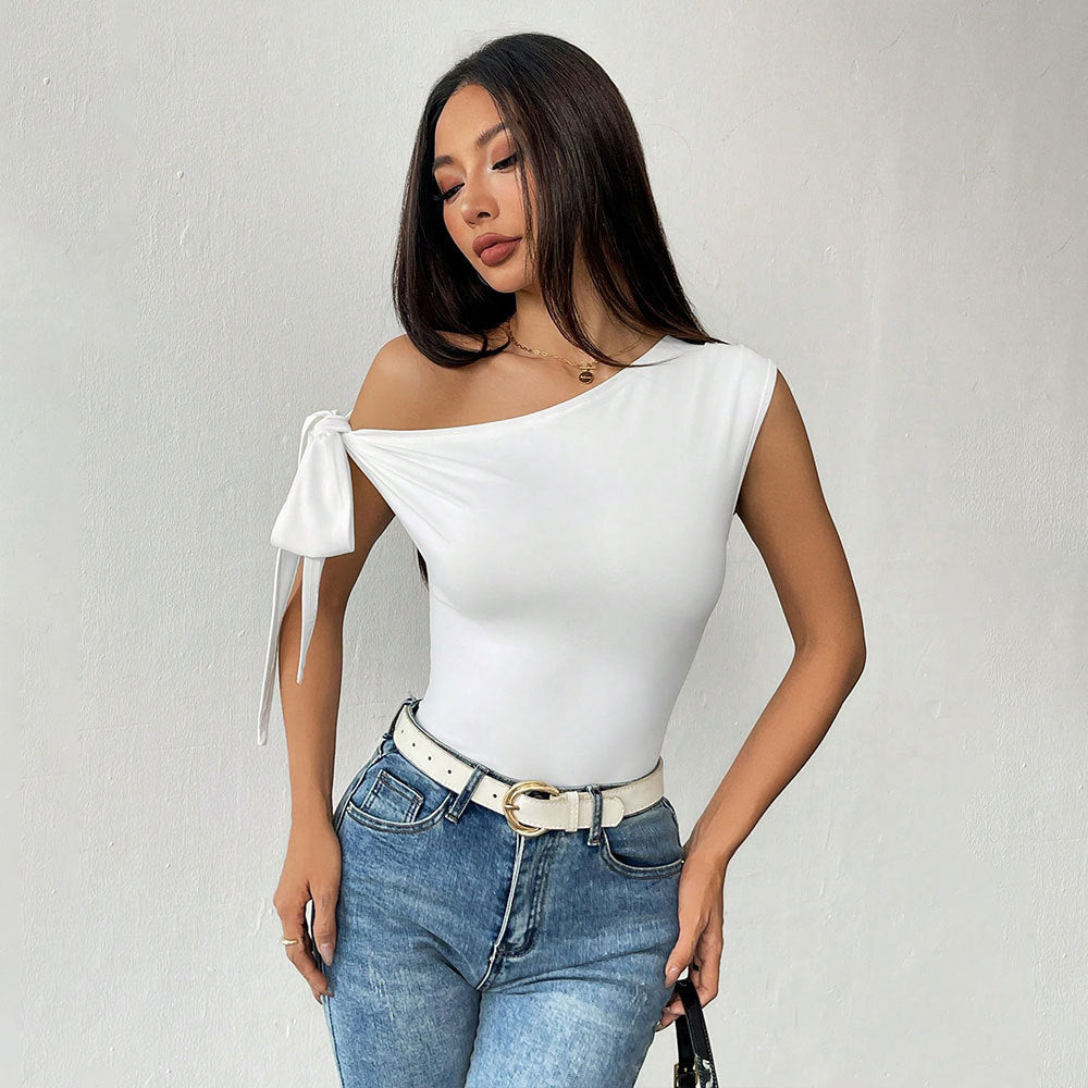 Women's asymmetric crop top with creative knot details W&W