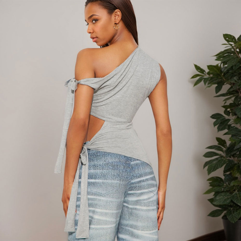 Women's asymmetrical crop top with fashionable wrap detail W&W