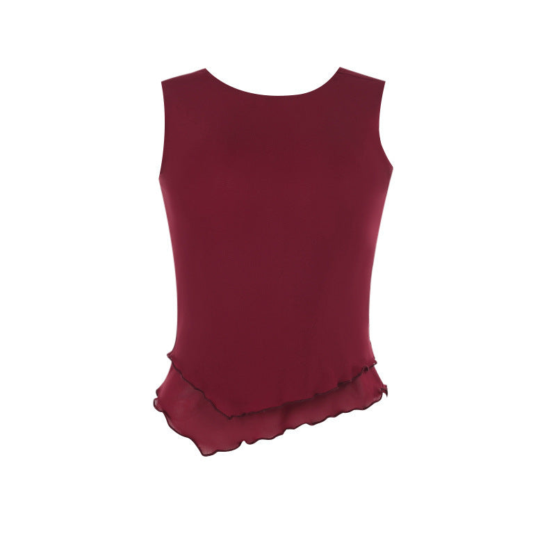 Women's sleeveless top with elegant transparent hem and figure-shaping cut W&W