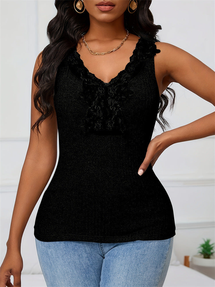 Women's sleeveless top with romantic lace accents W&W