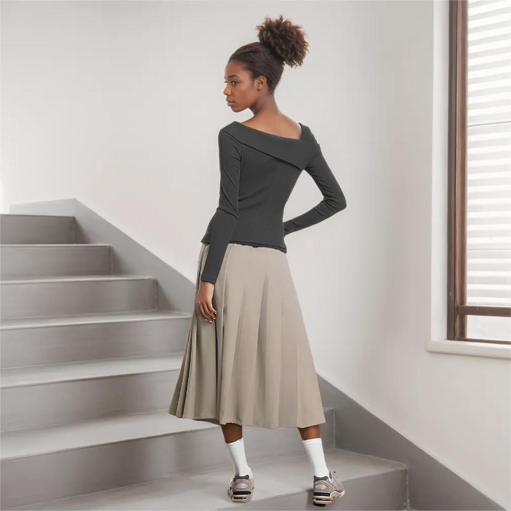 Women's asymmetric long-sleeved top with elegant wrap detail W&W