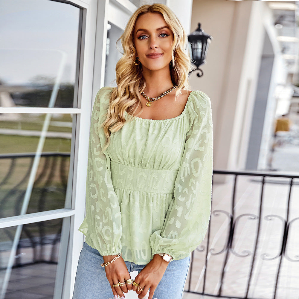 Women's blouse with elastic waist and puff sleeves WW