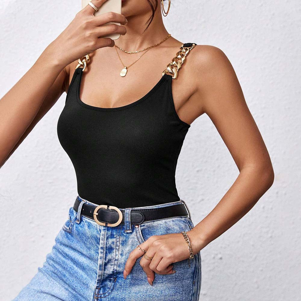 Women's sleeveless top with luxurious chain elements W&W