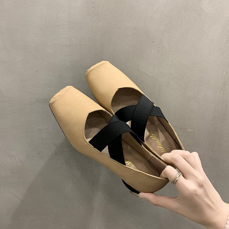 Women's ballerina flats with elastic cross-band design W&W