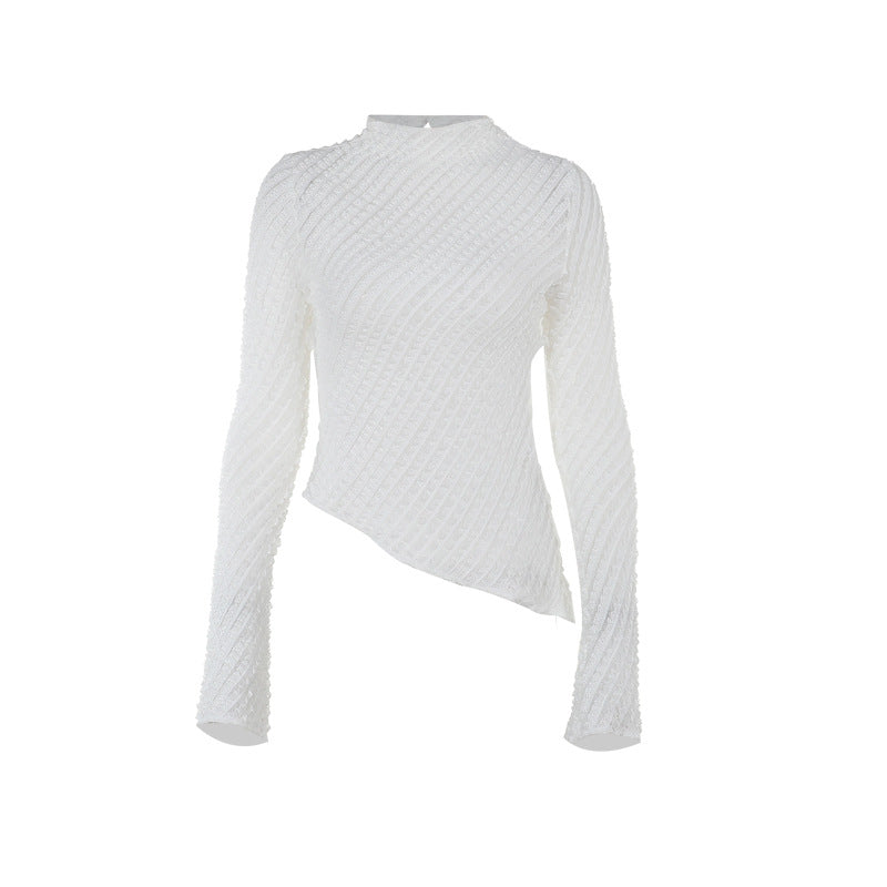 Women's asymmetric long-sleeved top with structured design W&W