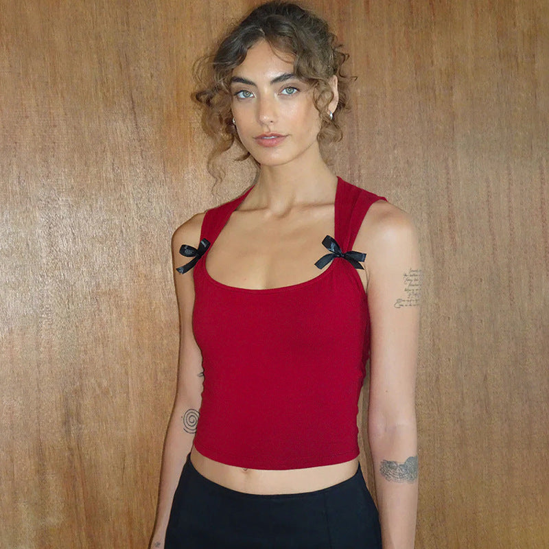 Women's sleeveless top with adjustable bow details W&W
