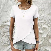 Women's asymmetric short-sleeved top with sophisticated hem WW