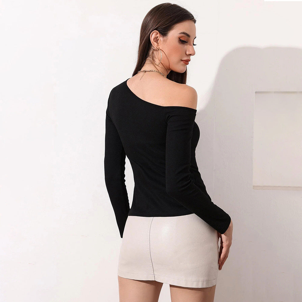 Women's asymmetric long-sleeved shirt with creative cut-outs W&W