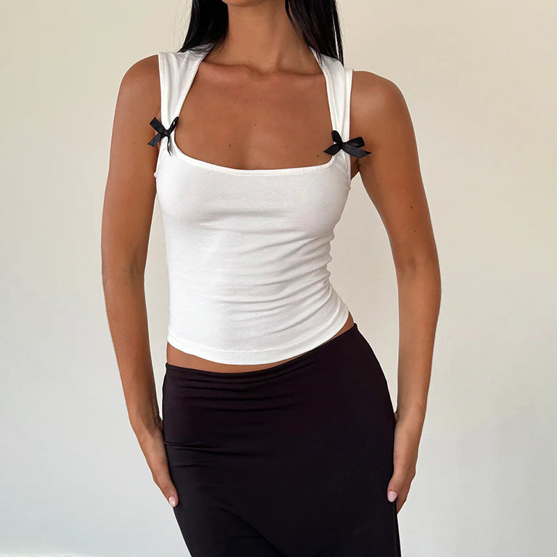 Women's sleeveless top with adjustable bow details W&W