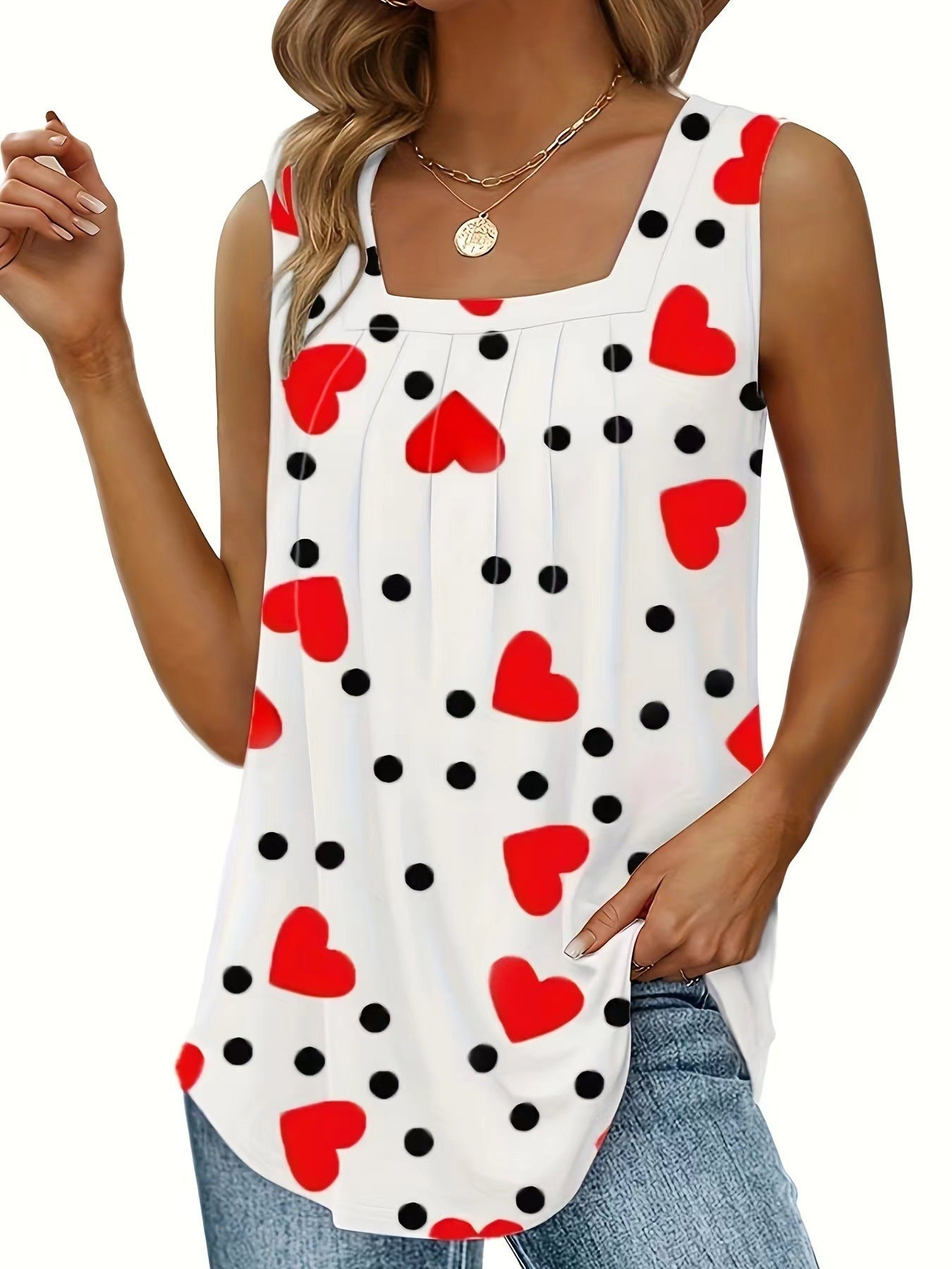 Women's sleeveless top with modern heart and dot design WW