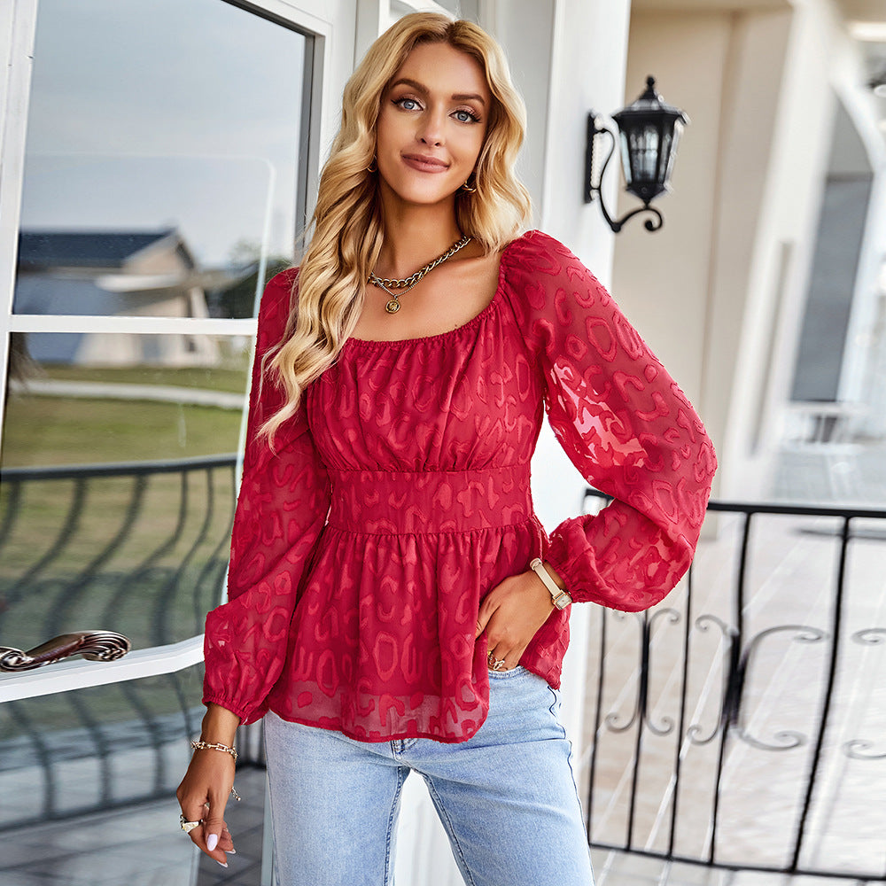 Women's blouse with elastic waist and puff sleeves WW
