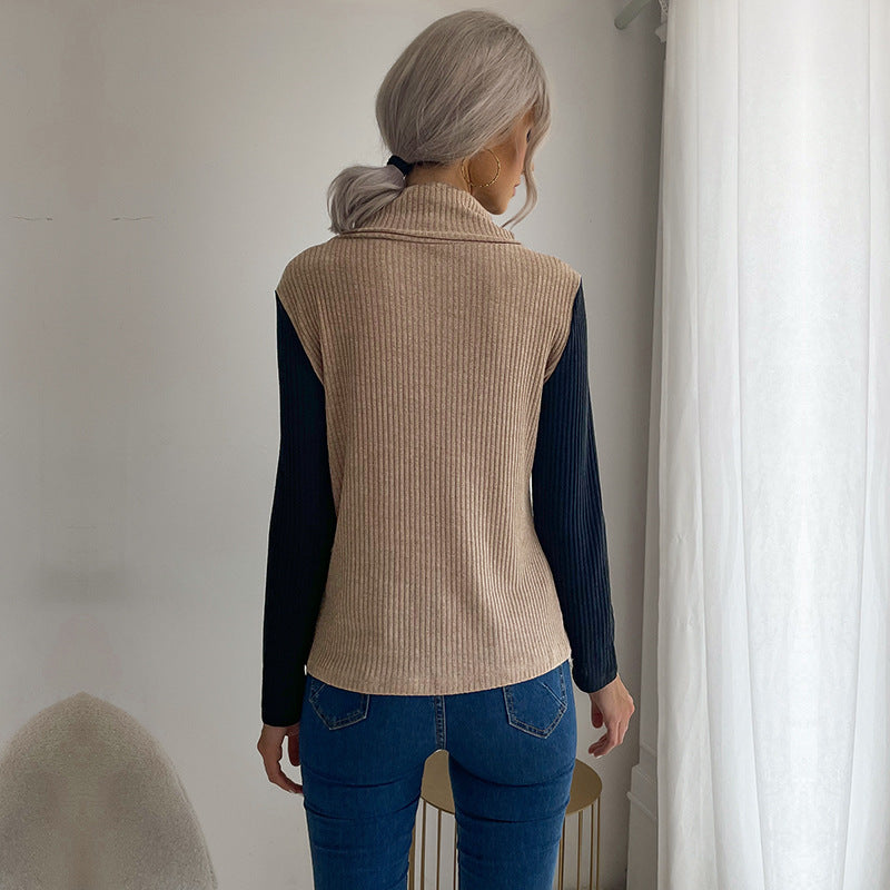 Women's asymmetric wrap top with high collar and decorative buttons WW