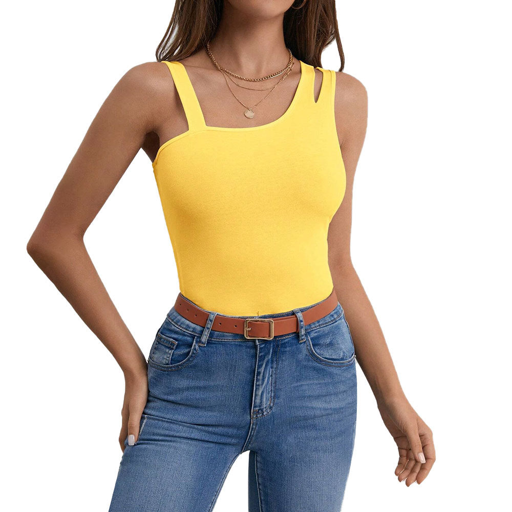 Women's sleeveless top with trendy cut and innovative details W&W