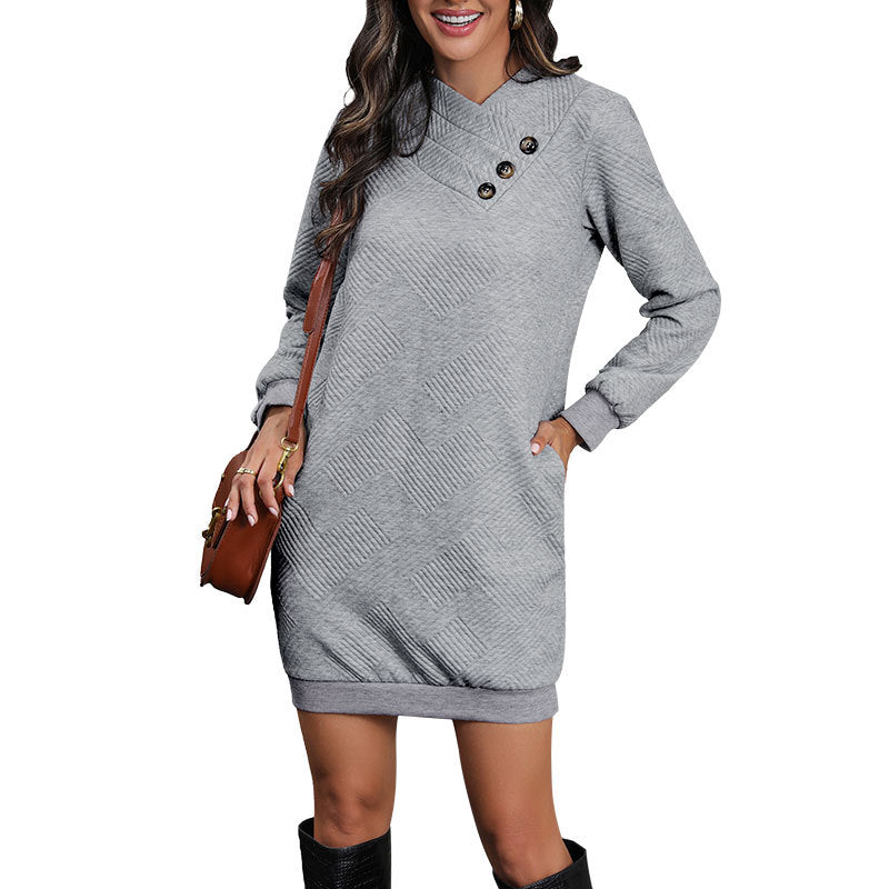 Women's knitted dress with fashionable quilted pattern and elegant button details WW