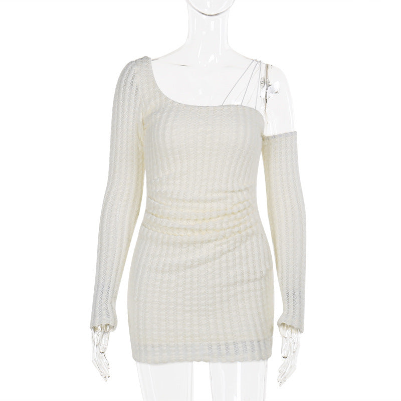 Women's asymmetrical knitted top with a tube pattern W&W