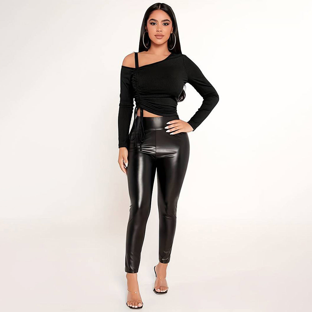 Women's asymmetric long-sleeved shirt with stylish wrap detail W&W
