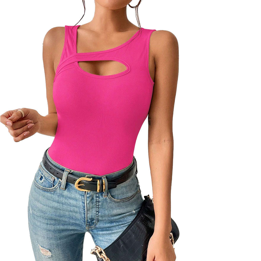 Women's asymmetric crop top with creative cut-out detail W&W