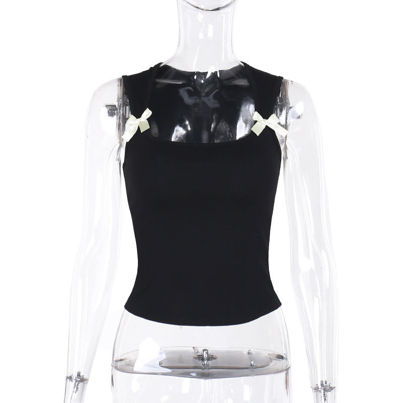 Women's sleeveless top with adjustable bow details W&W