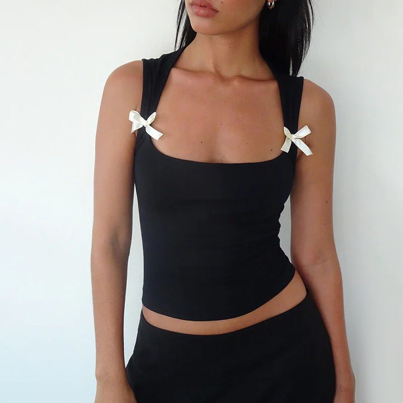 Women's sleeveless top with adjustable bow details W&W