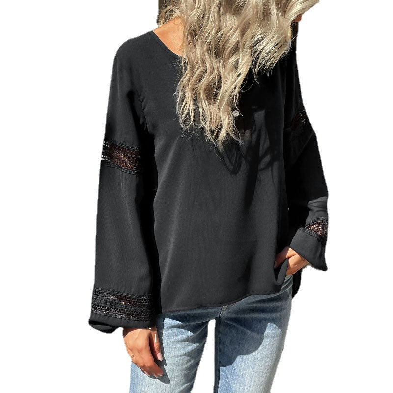 Women's blouse with decorative lace sleeves and a loose fit WW