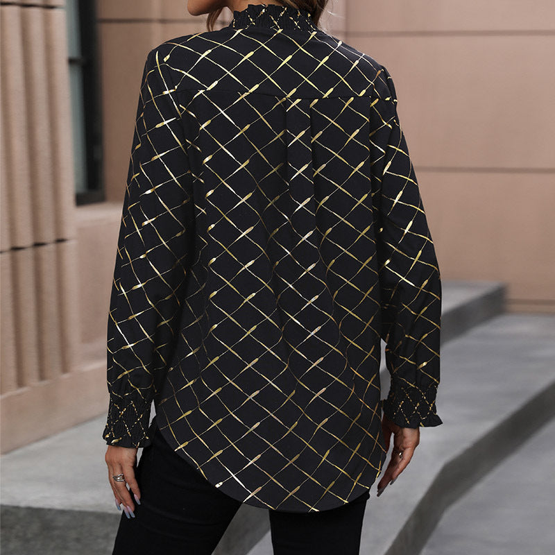 Women's blouse with elegant diamond pattern and puff sleeves WW