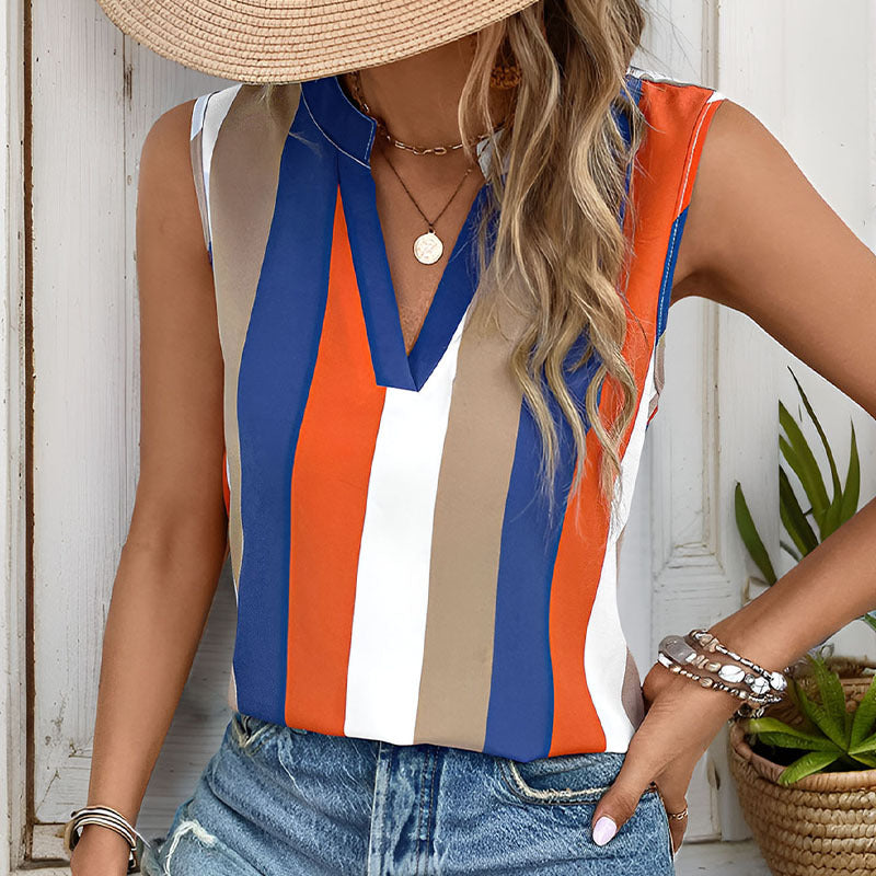 Women's sleeveless top with colorful stripes WW