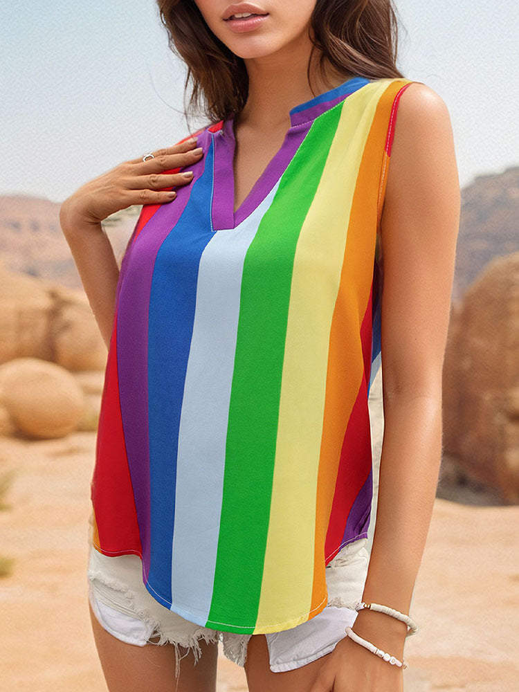 Women's sleeveless top with colorful stripes WW