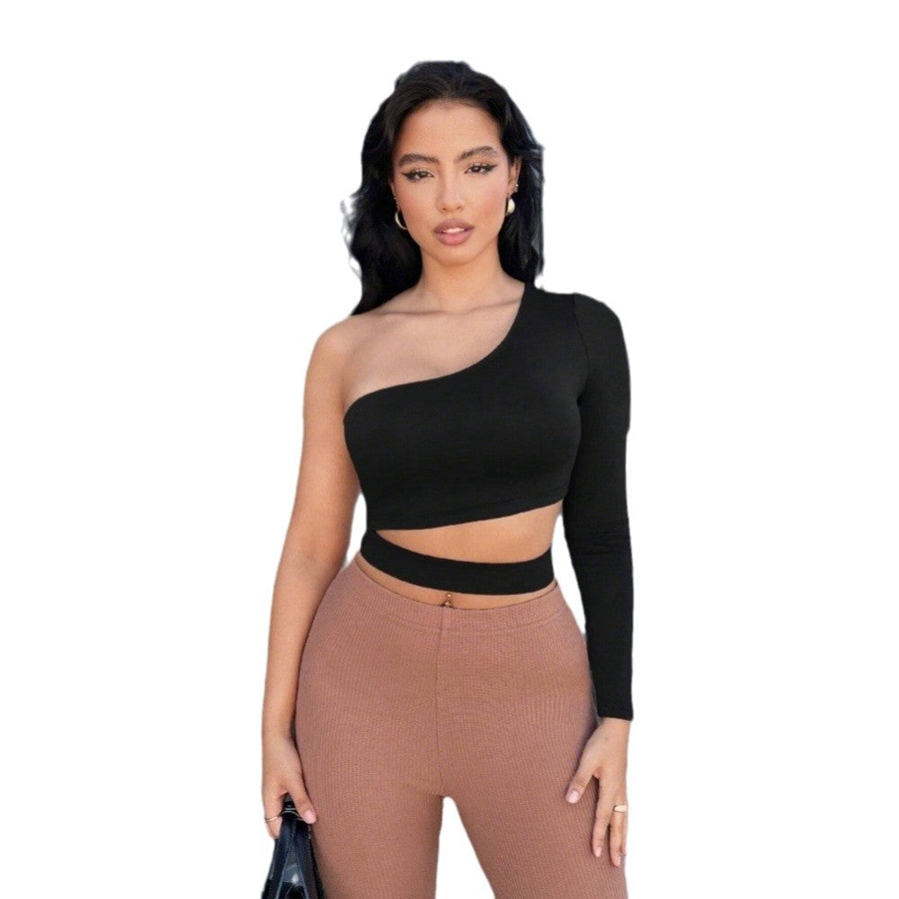 Women's Asymmetric Long Sleeve Crop Top W&W