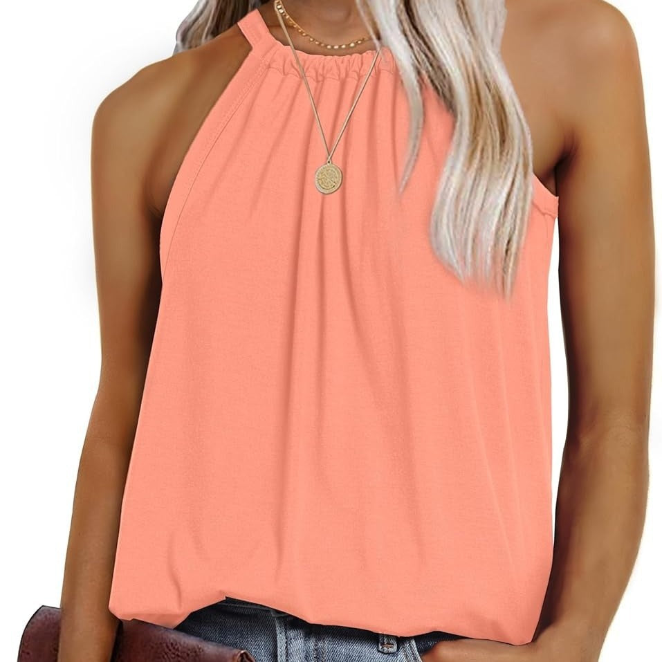 Women's sleeveless top with elegant wrap design and flowing fabric WW