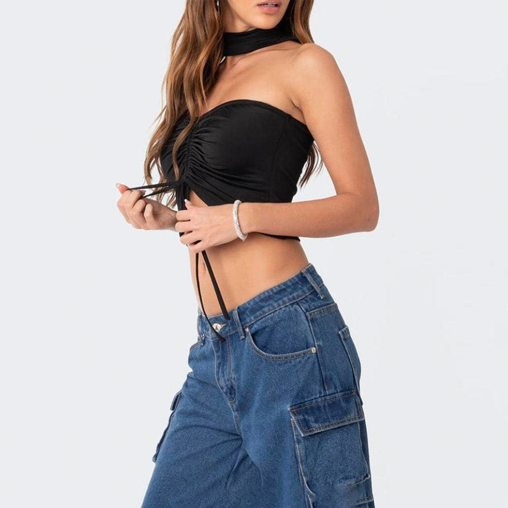Women's crop top with adjustable drawstring W&W