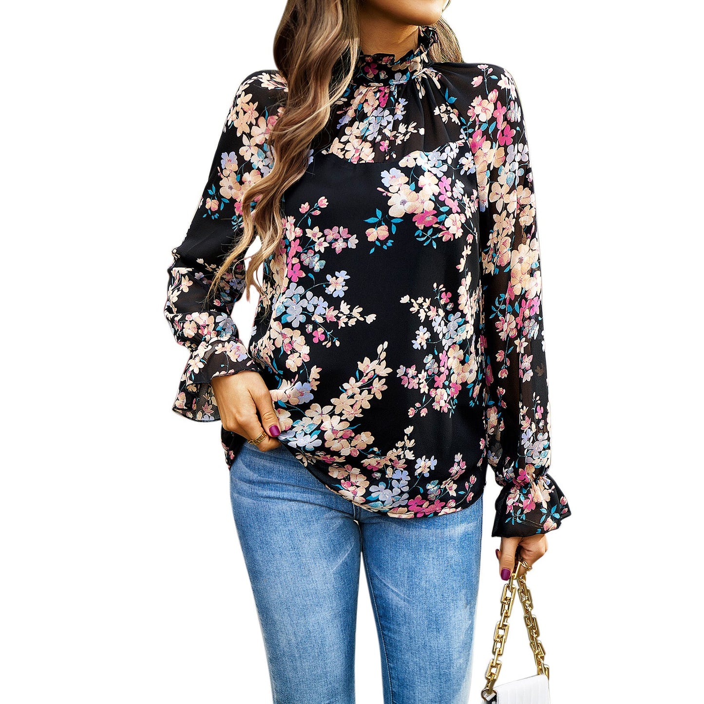 Women's floral blouse with ruffle details WW