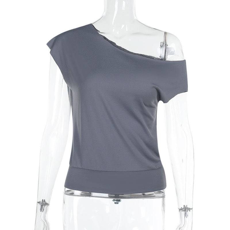 Women's asymmetric top with elegant cut and innovative details W&W