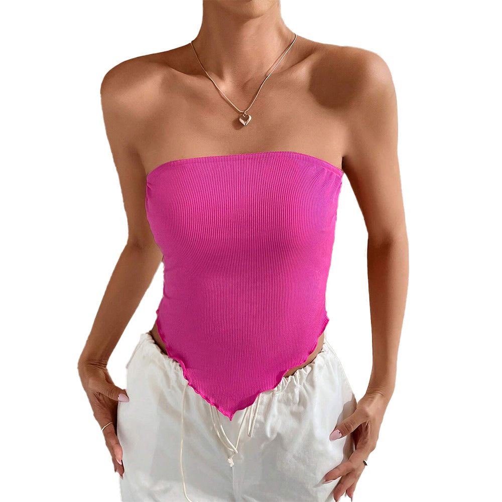 Women's bandeau top with asymmetric hem and ribbed structure W&W