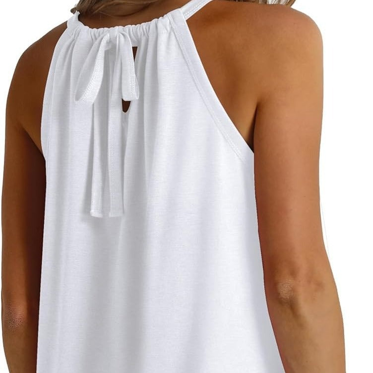 Women's sleeveless top with elegant wrap design and flowing fabric WW