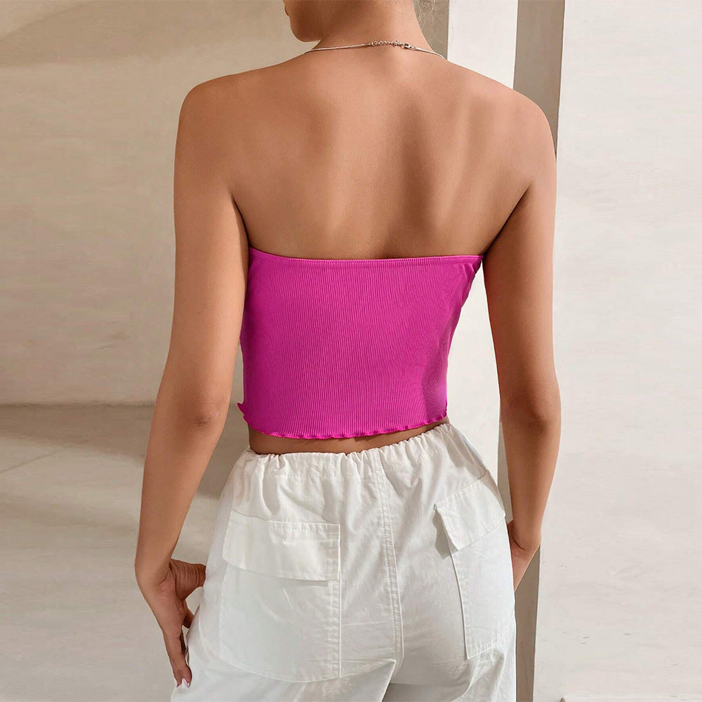 Women's bandeau top with asymmetric hem and ribbed structure W&W