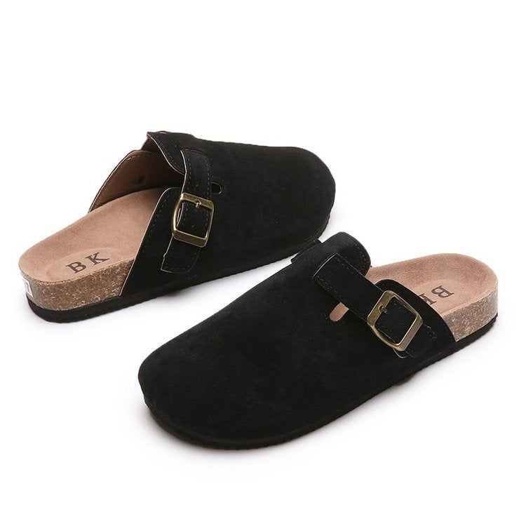 Women's clogs with elegant leather upper and fashionable buckle design W&W