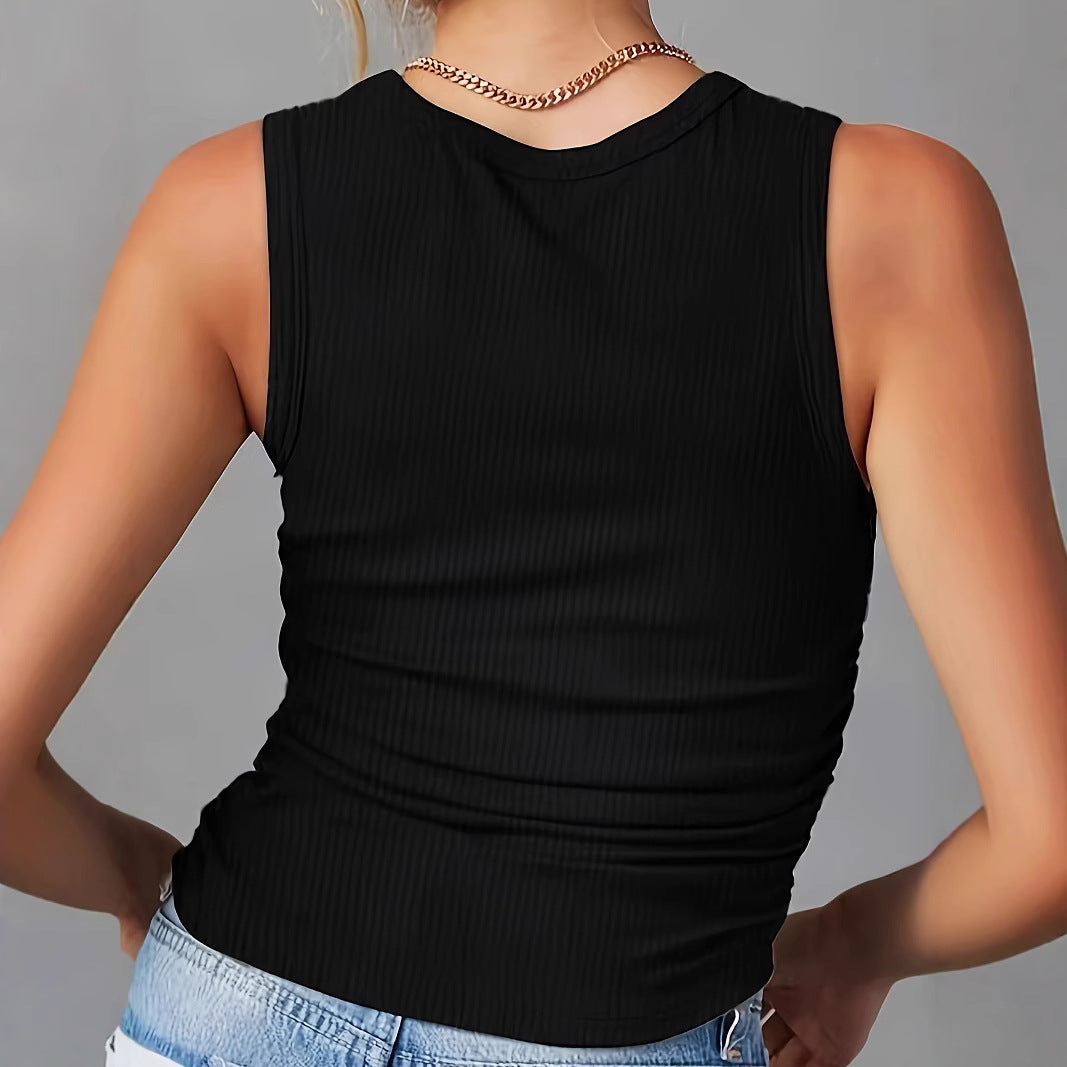 Women's sleeveless top with figure-shaping cut and elastic texture WW