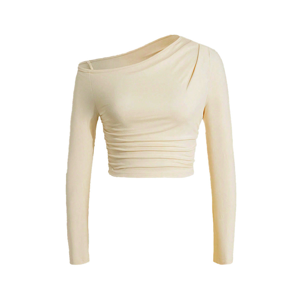 Women's asymmetric long-sleeved crop top with fashionable ruffles W&W
