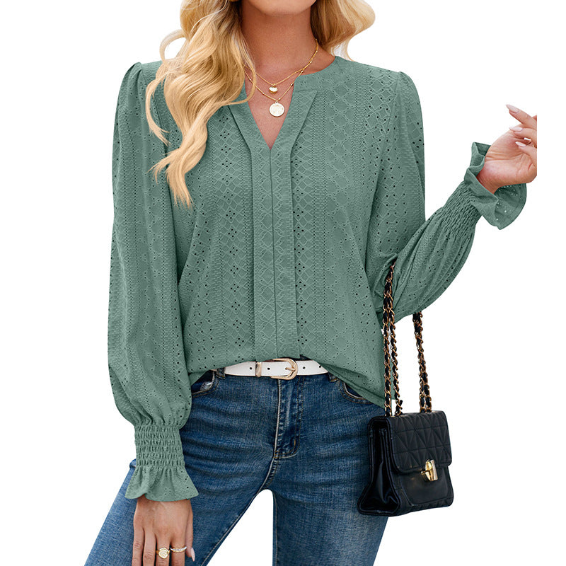 Women's blouse with elegant openwork pattern and loose cut WW