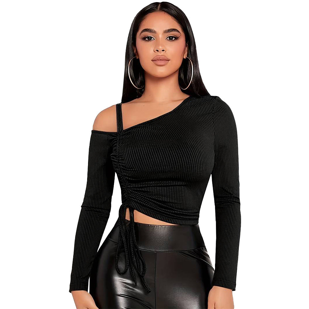 Women's asymmetric long-sleeved shirt with stylish wrap detail W&W