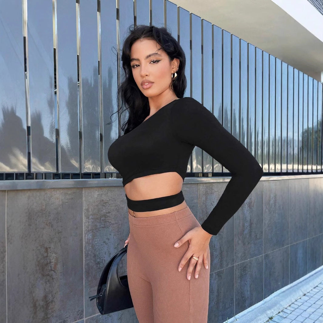Women's Asymmetric Long Sleeve Crop Top W&W