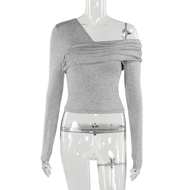 Women's asymmetric long-sleeved shirt with fashionable wrap design W&W