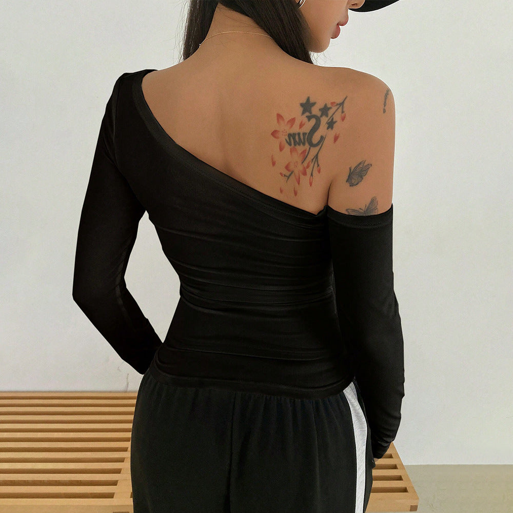 Women's asymmetric long-sleeved shirt with elegant cut-out W&W