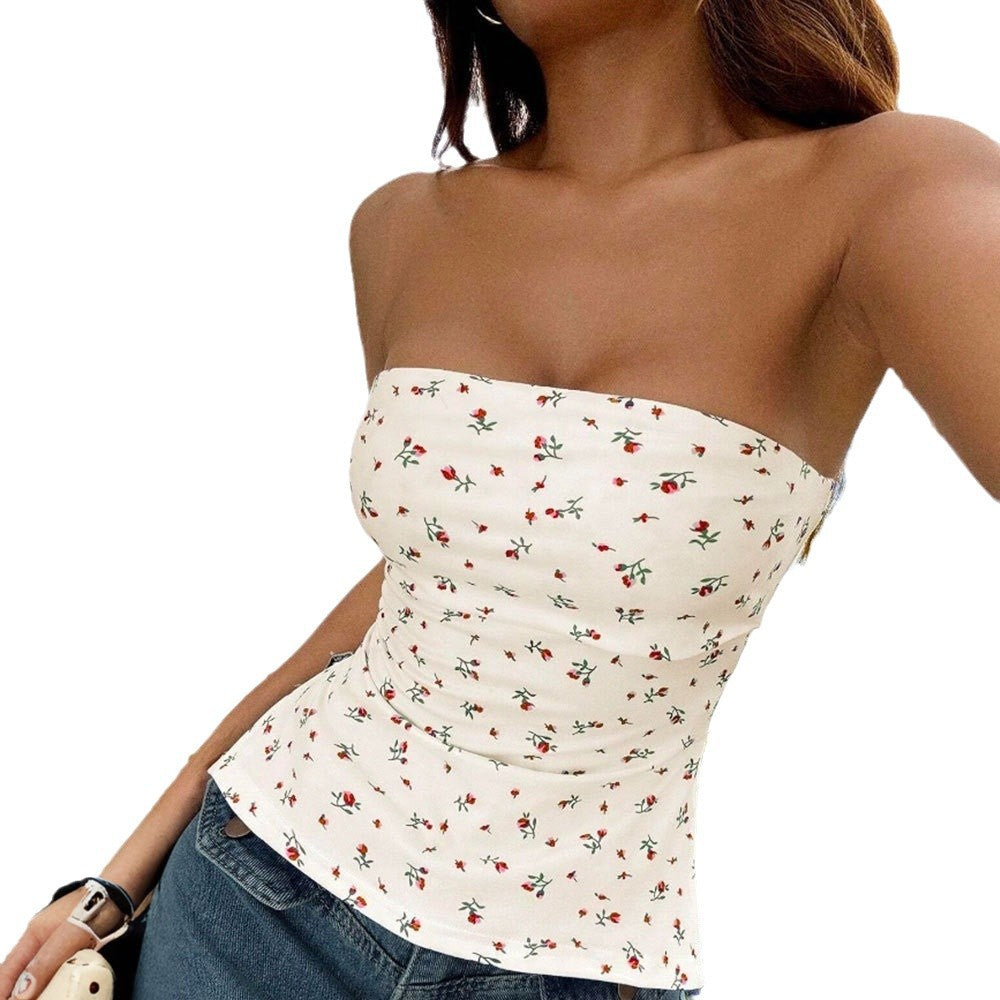Women's bandeau top with floral design and figure-hugging cut W&W
