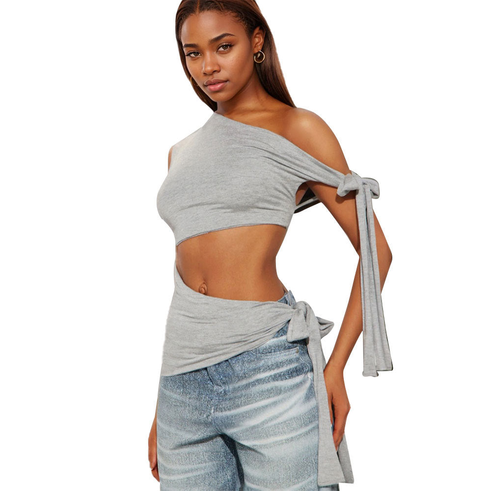 Women's asymmetrical crop top with fashionable wrap detail W&W